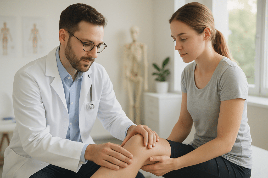 Examen médical du genou en consultation, prise en charge de l'arthrose