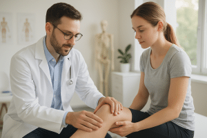 Examen médical du genou en consultation, prise en charge de l'arthrose