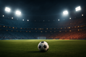 Ambiance de stade de Coupe du monde la nuit pour le quart de finale France - Maroc